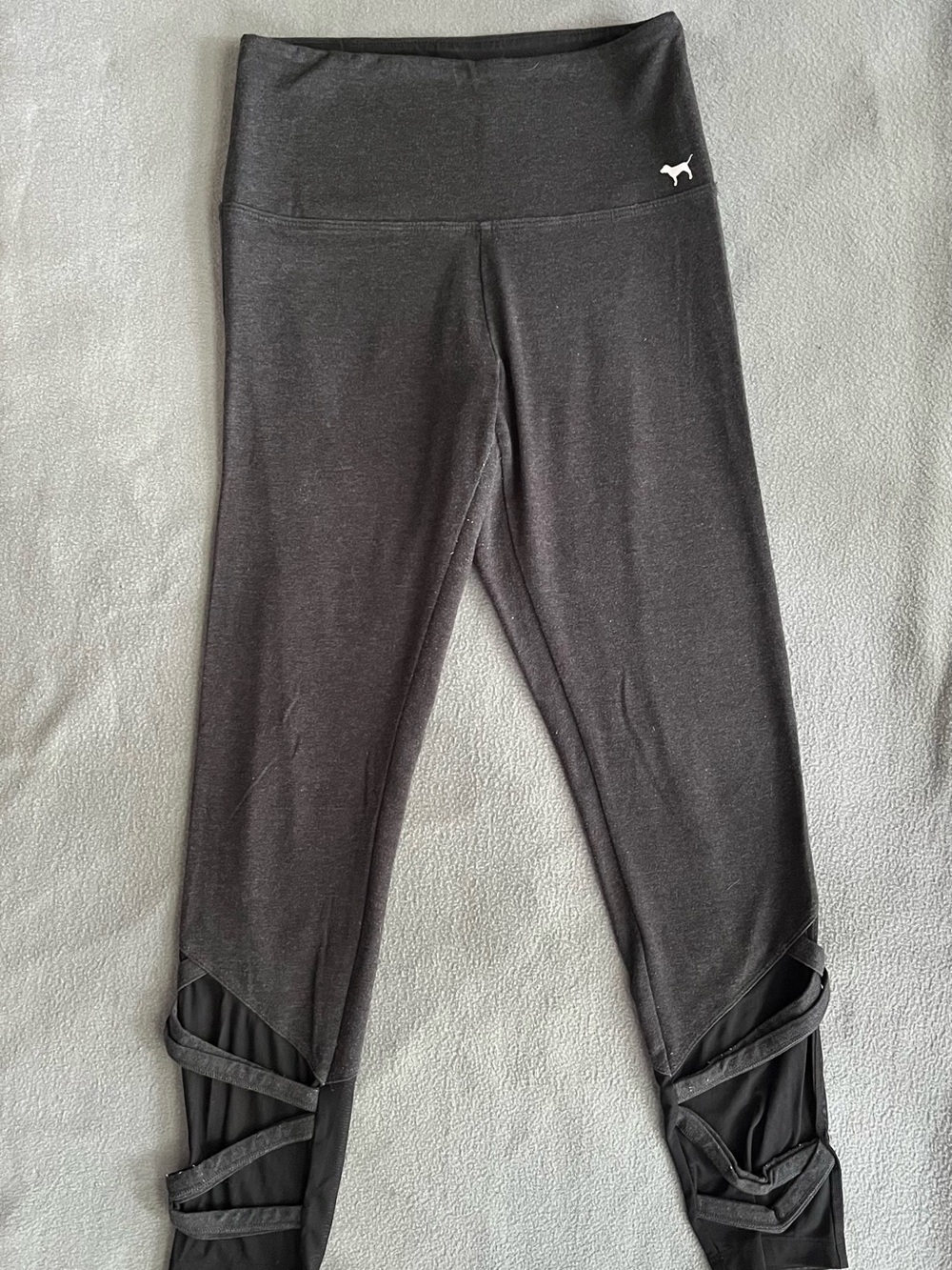 PINK Victoria's Secret Black Leggings with Strappy Lower Leg Detail